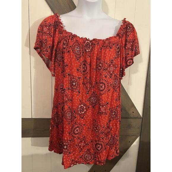 Lane Bryant Handkerchief Top Red 22/24 Western Country Cowboy - Picture 1 of 5